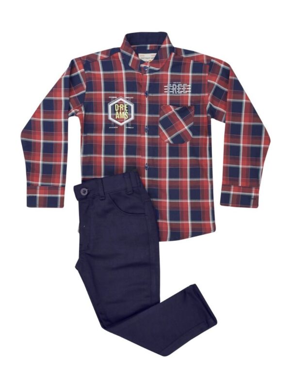checks red shirt black pant dress